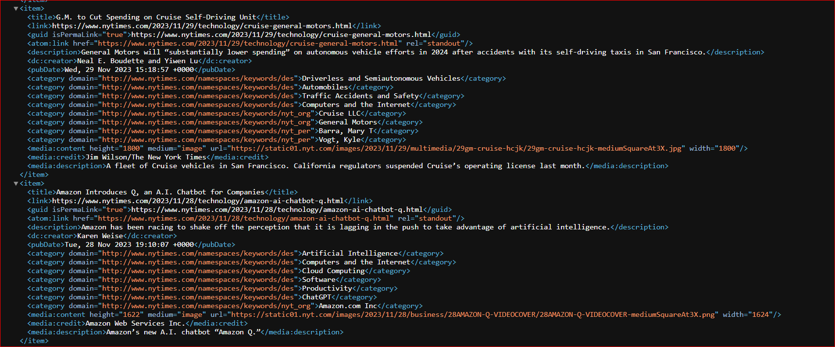 parse XML in Python - RSS feed