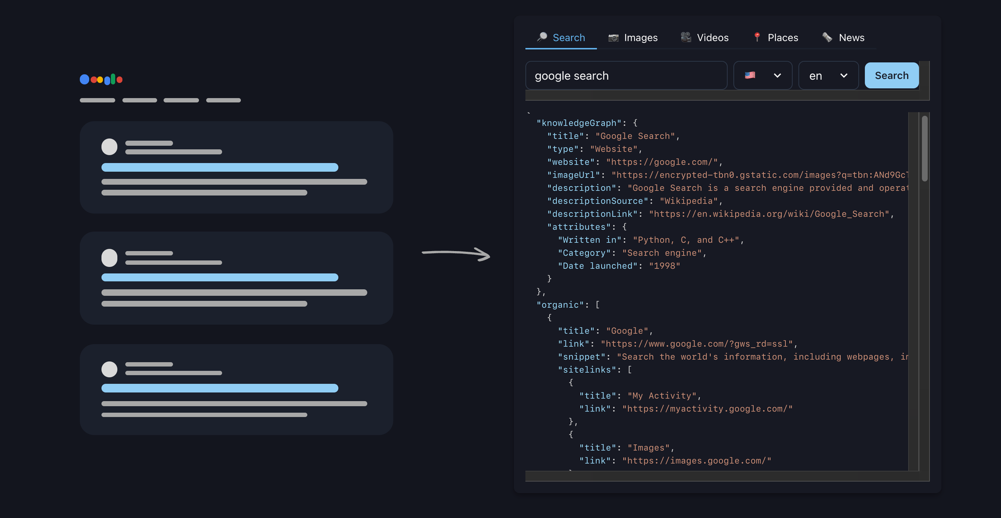 The fast solution. Serper Google Search API combines the standard Google Search scraping with images and other search types