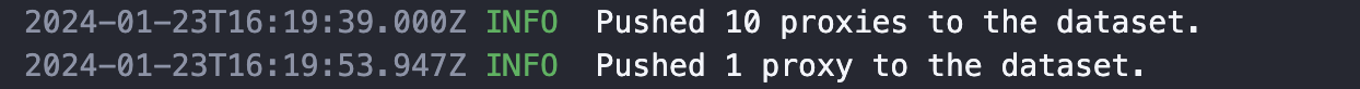 Proxy Scraper run. Proxies pushed to the dataset