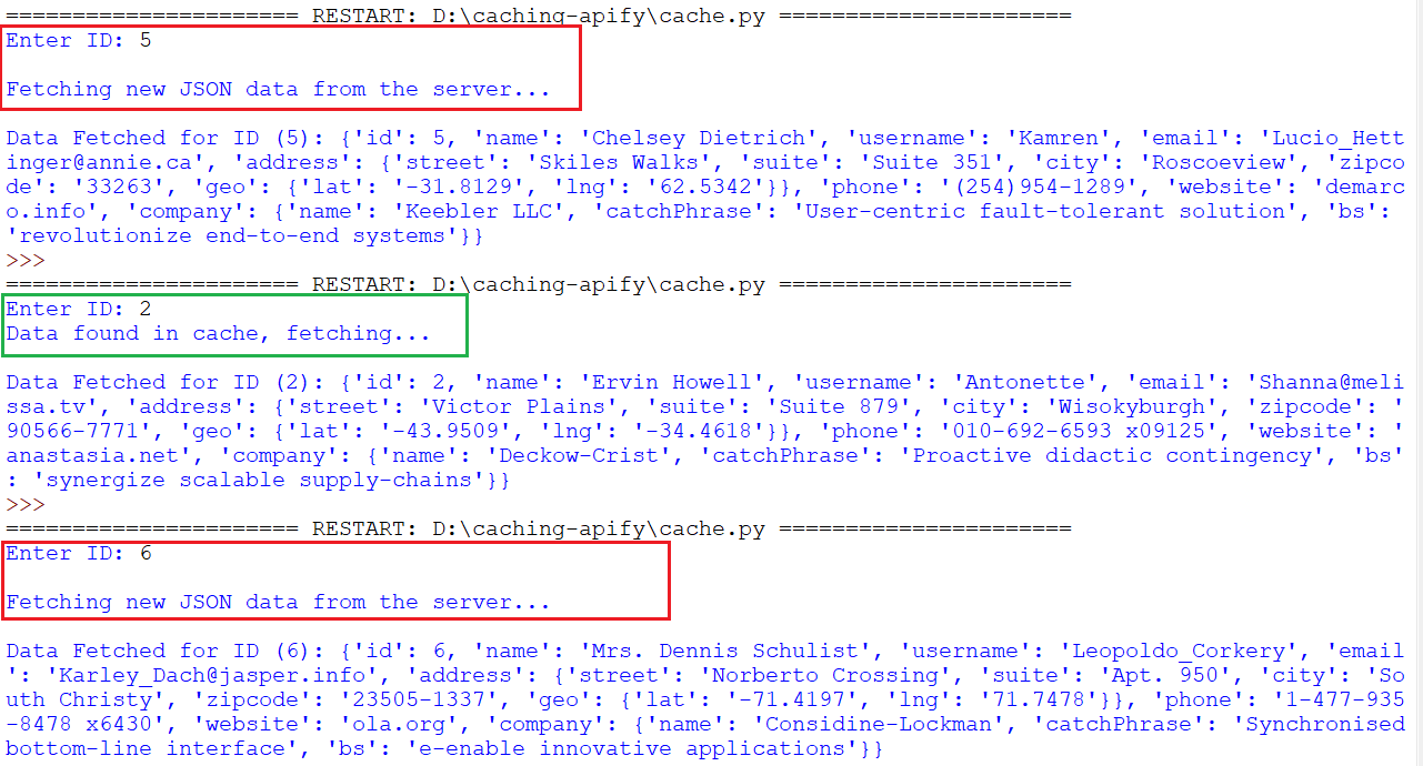 Python caching id data