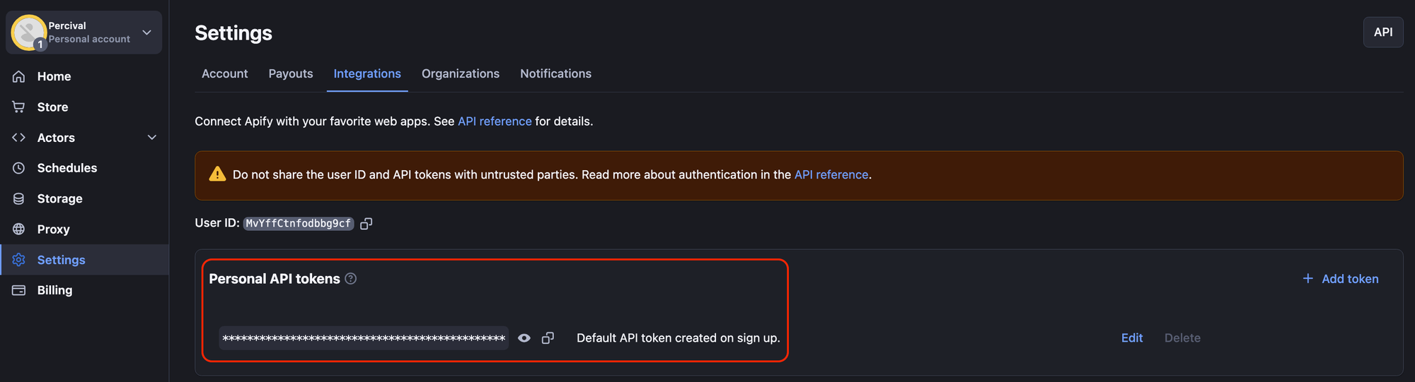 Apify Console settings