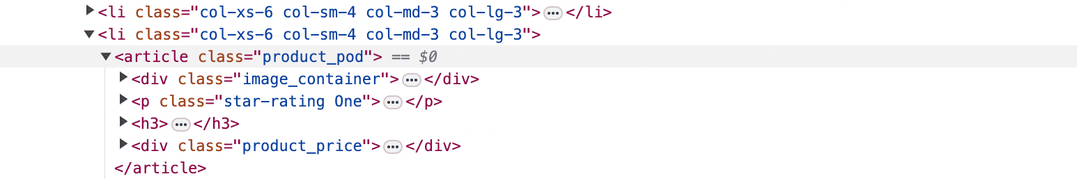 Inpecting paginated website - product_pod