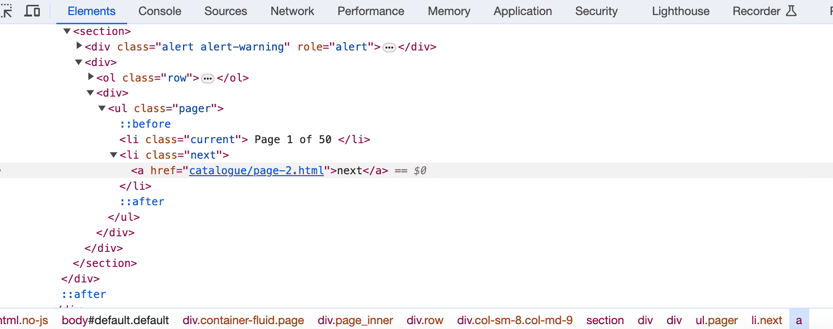 Inspecting elements for pagination