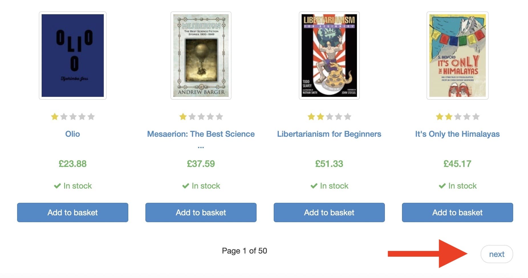 Pagination example. Books to scrape