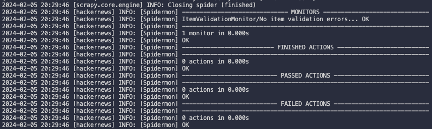 Running the item validation monitor with Scrapy