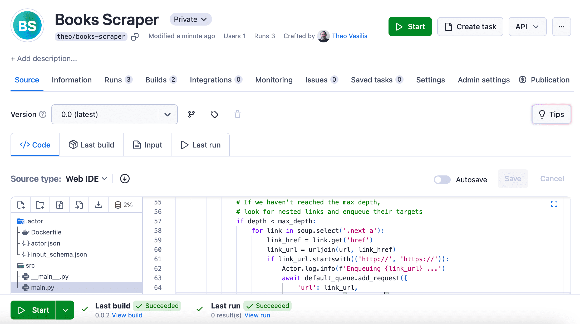 Scraper deployed to the Apify cloud platform