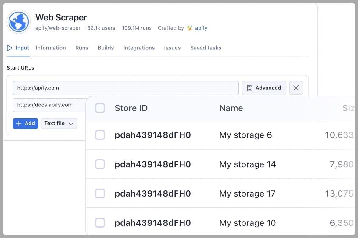 Start URLs are captured and stored when you run Apify's Web Scraper