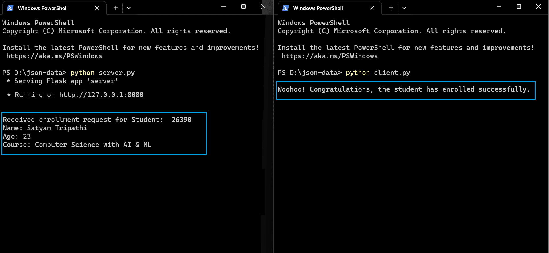 server response: confirmation message
