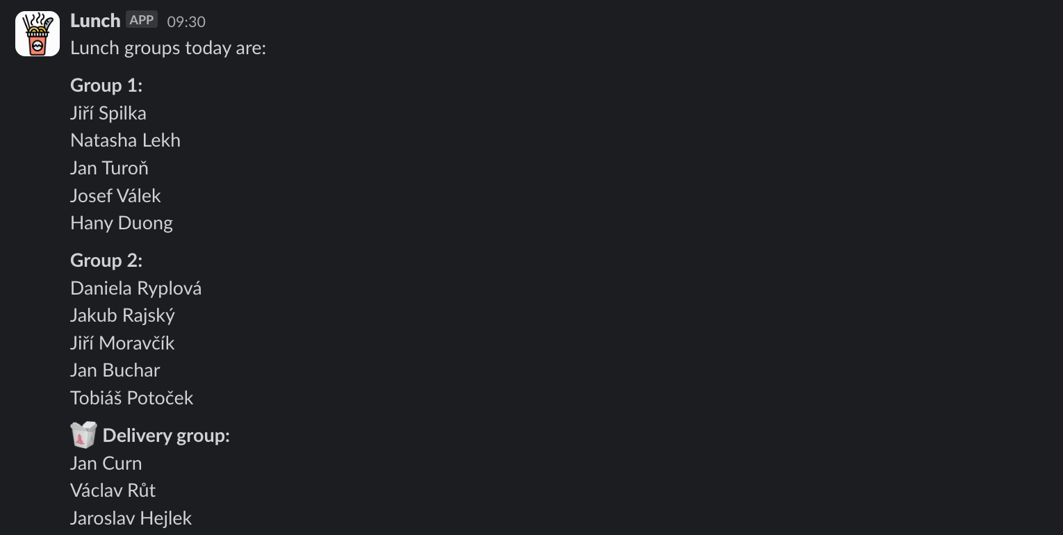 How lunch groups are created by Apify Lunchbot Actor based on Slack status (office/remote/sick/vacation/other)