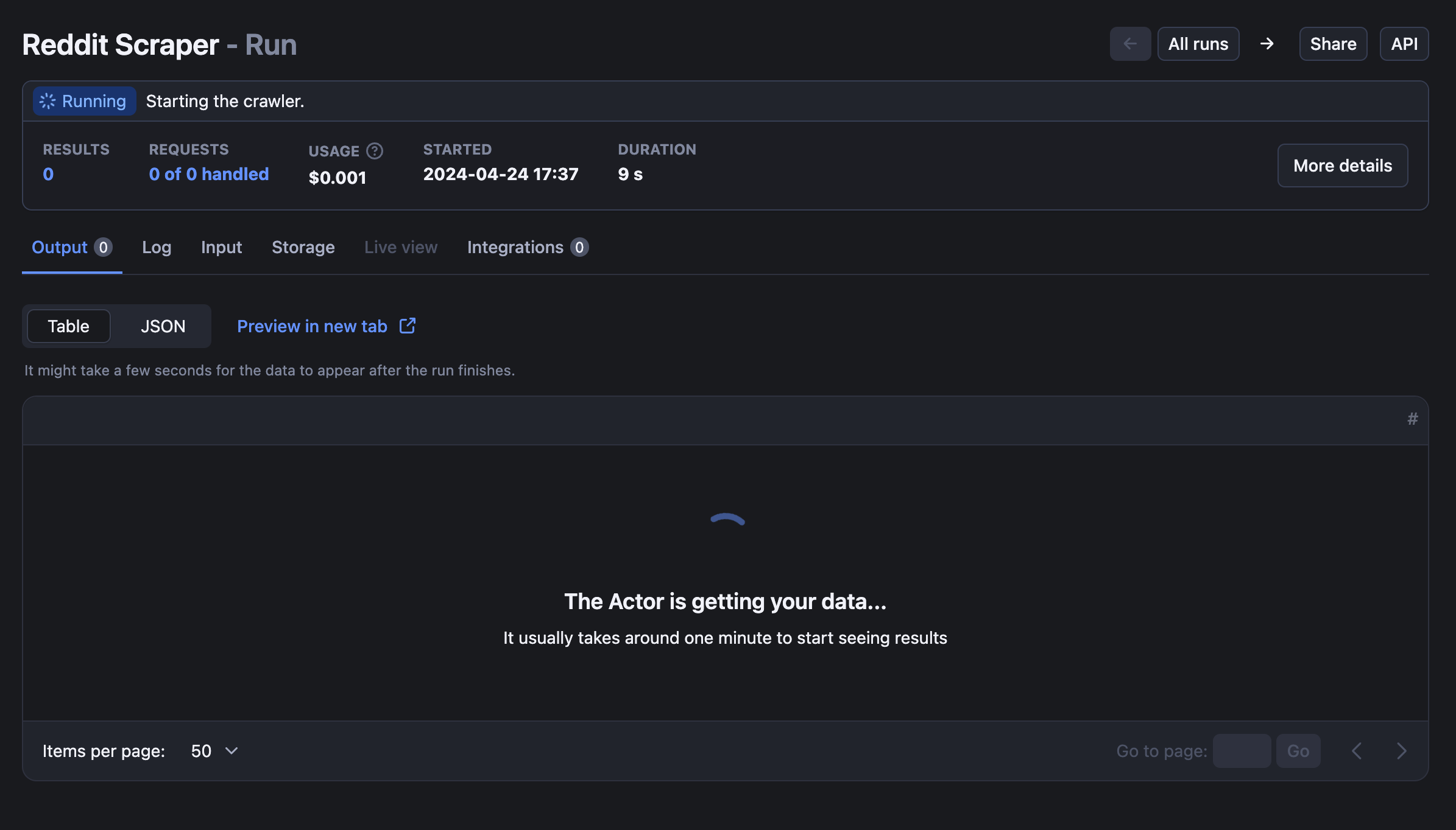 Step 3. Click Start ▶️ to begin web scraping data from Reddit
