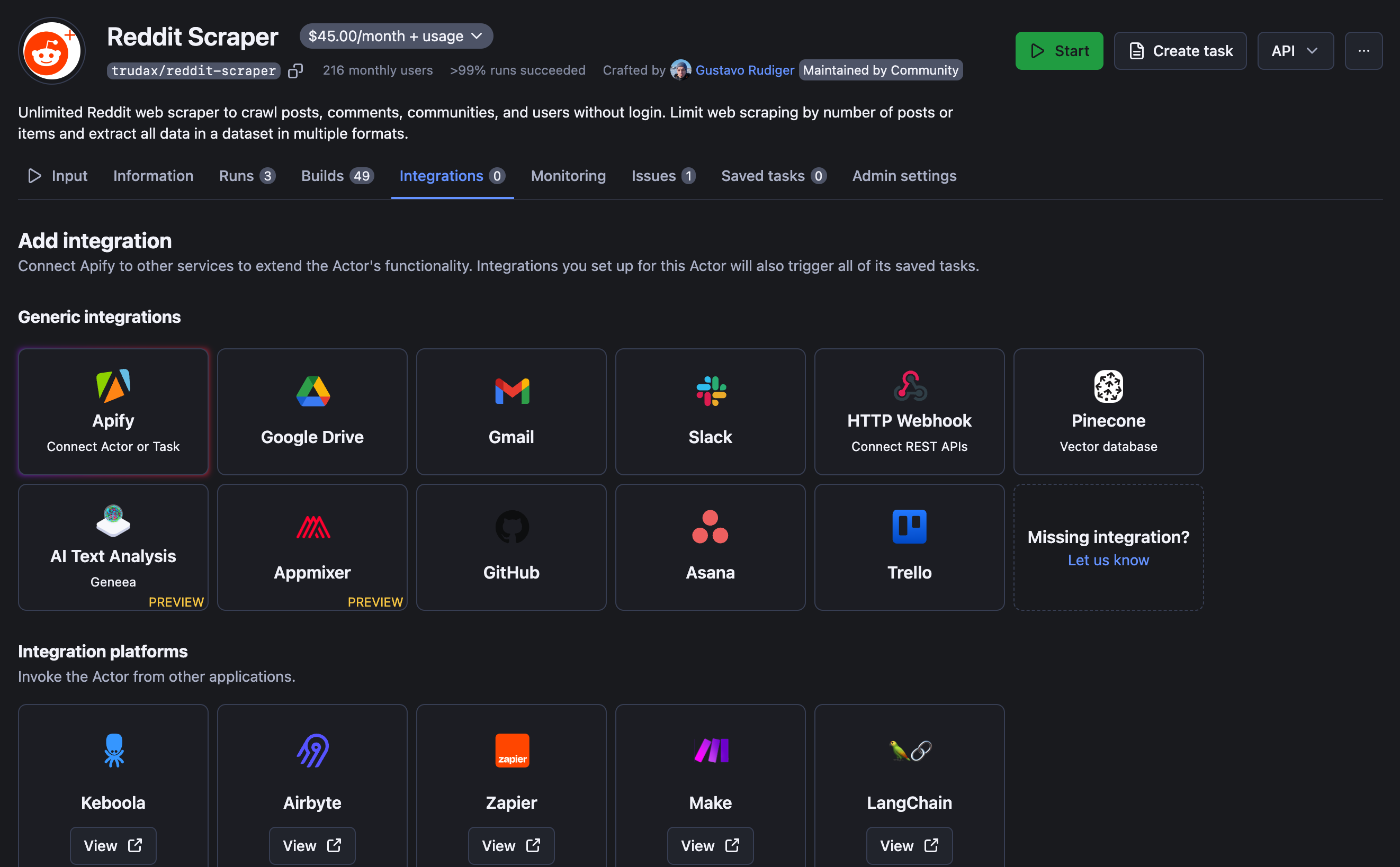 You can choose from 10+ available Reddit integrations