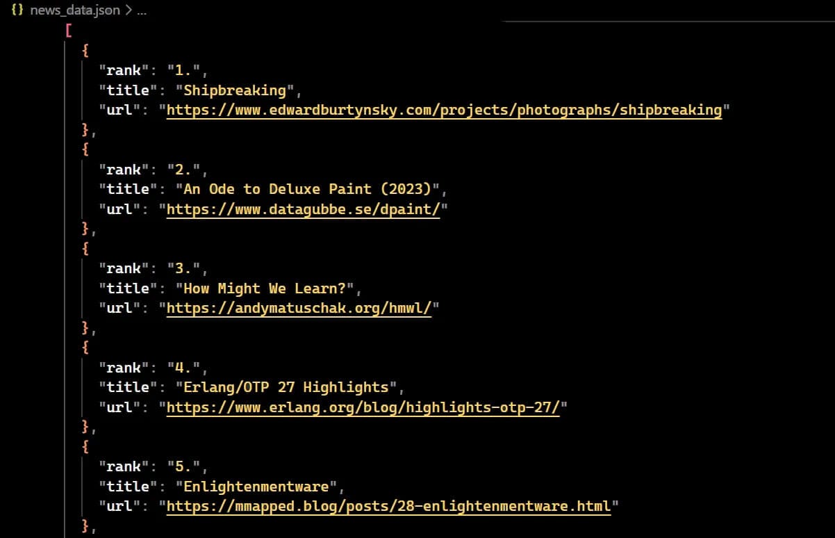 JSON data saved output
