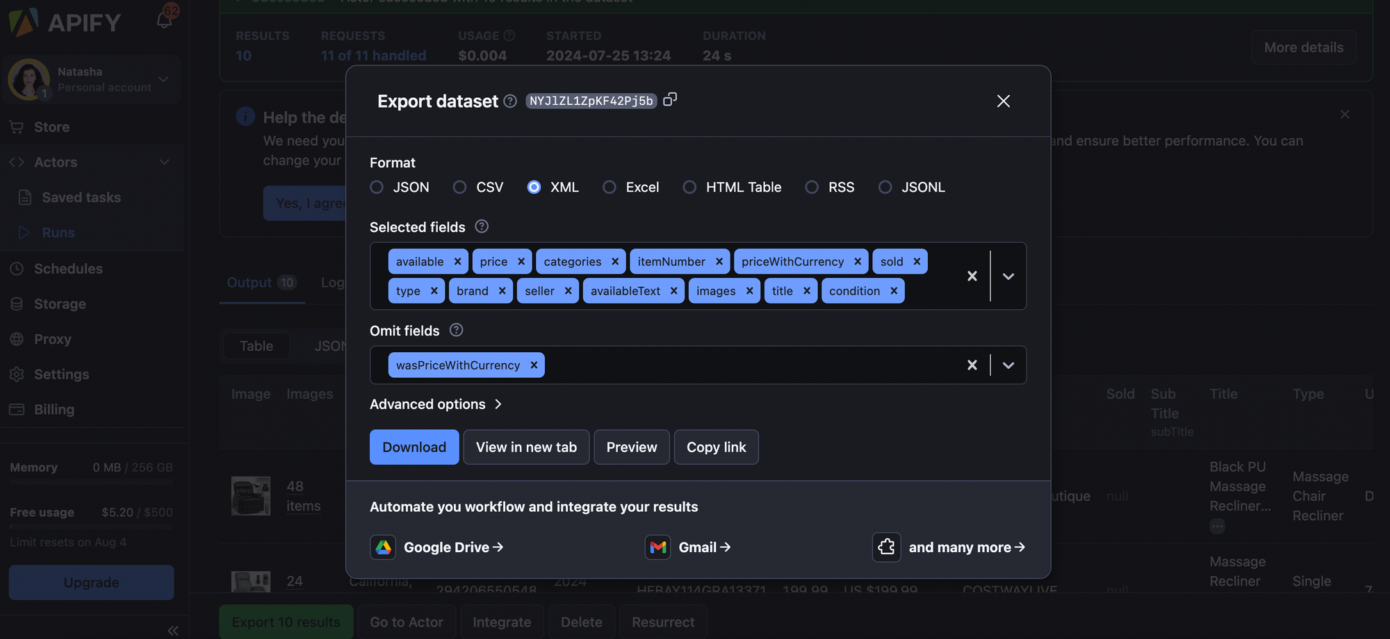 Step 5. Pre-filter your e-commerce data before download