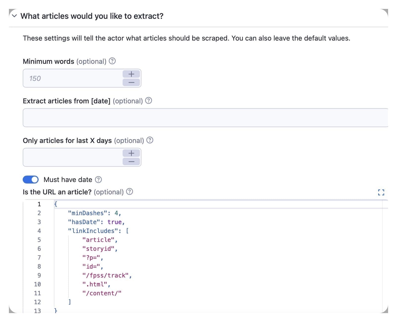 Choose what articles to extract to scrape text from a website