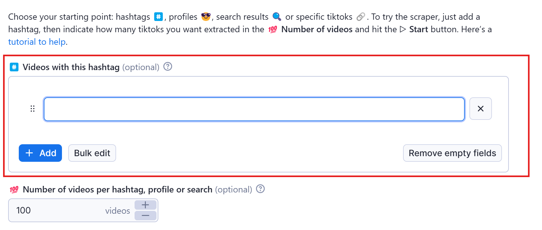 Step 2. Indicate TikTok hashtag to scrape