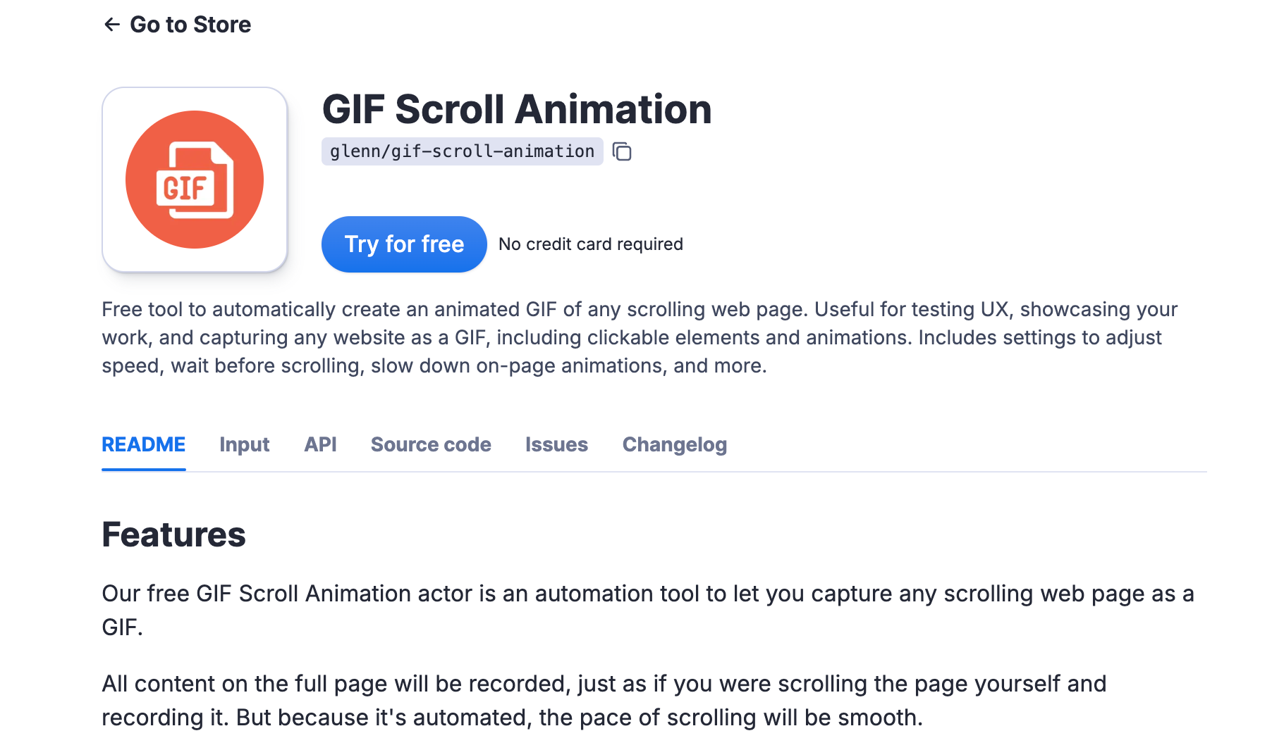 GIF Scroll Animation Actor page