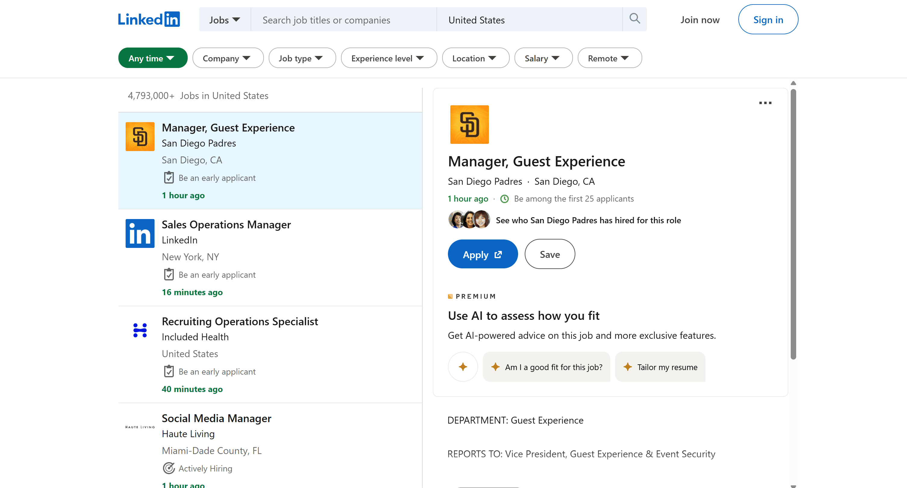 LinkedIn search page