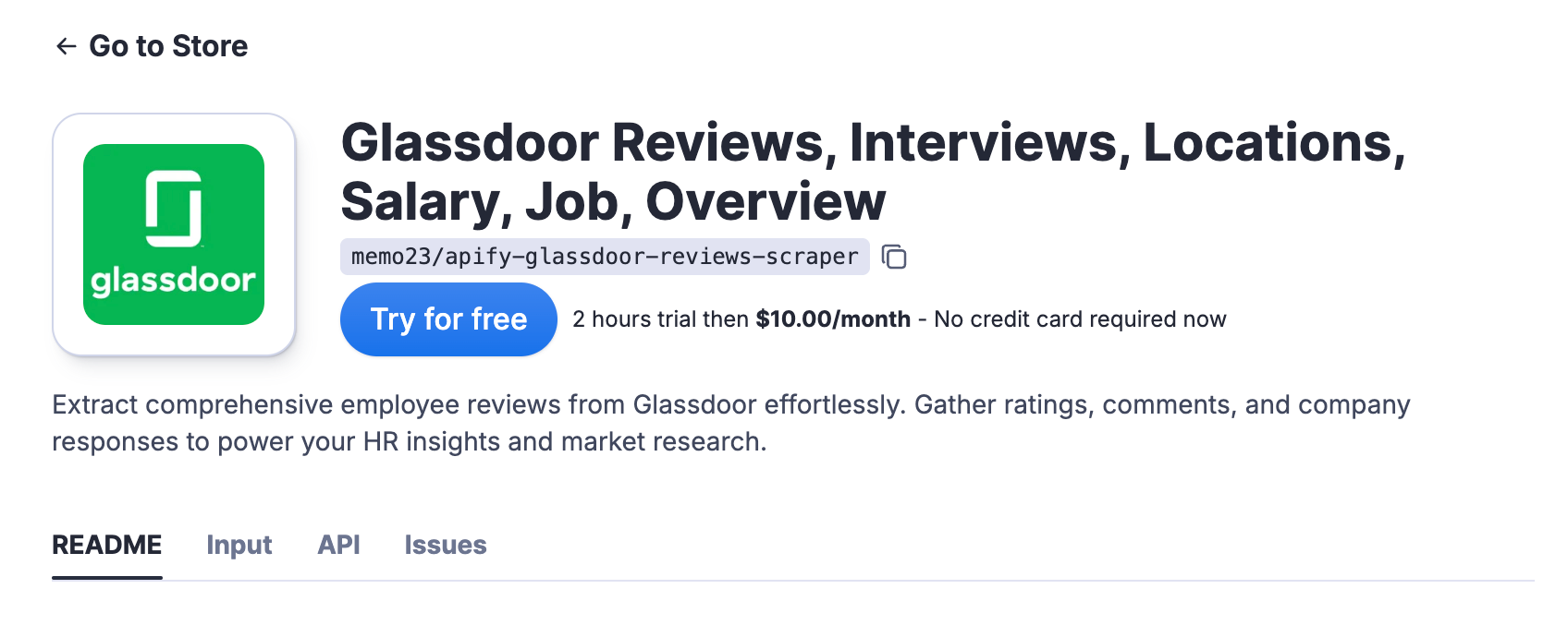 Find the Glassdoor Reviews Scraper on Apify Store