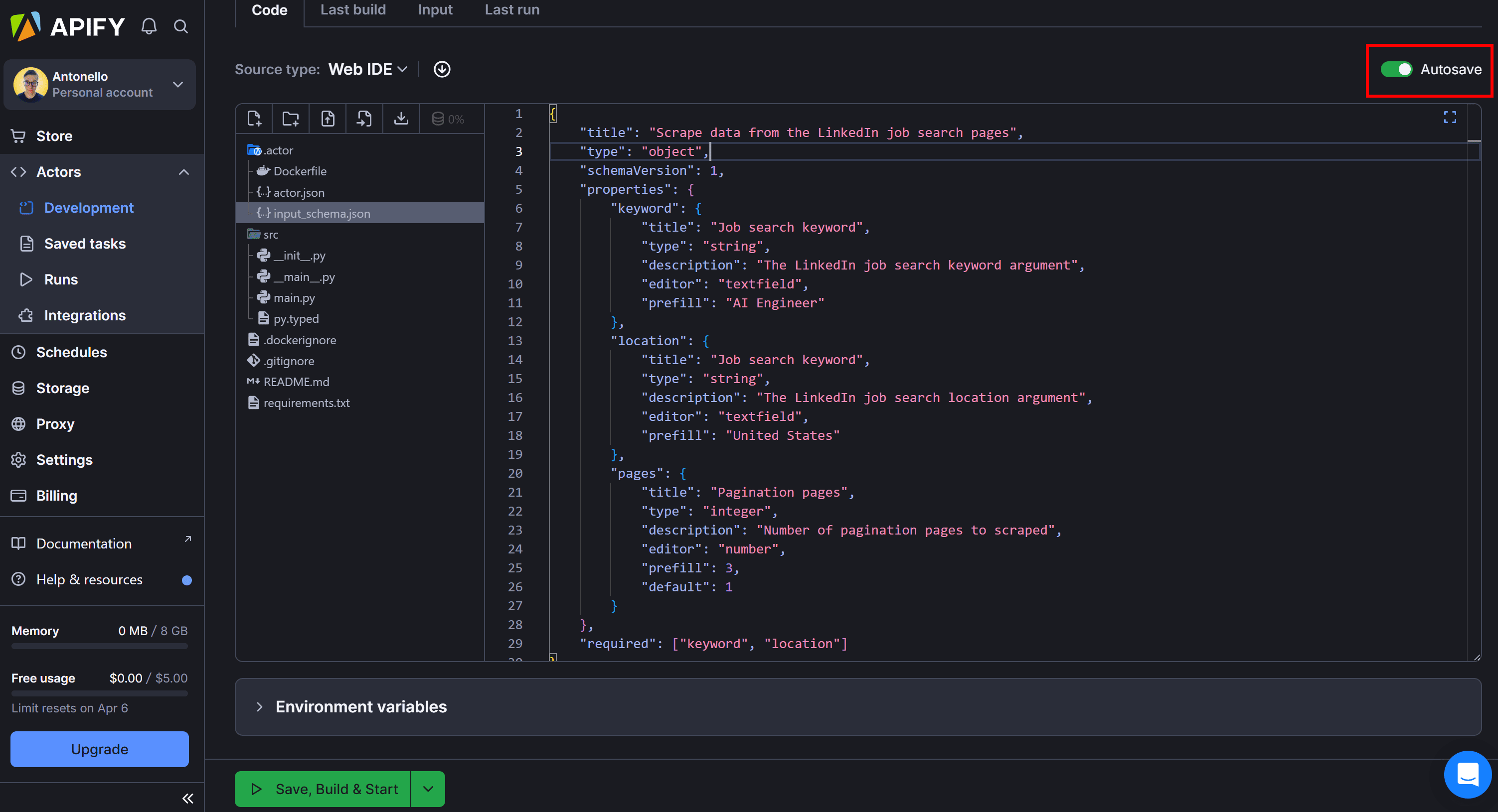 Enabling the autosave feature
