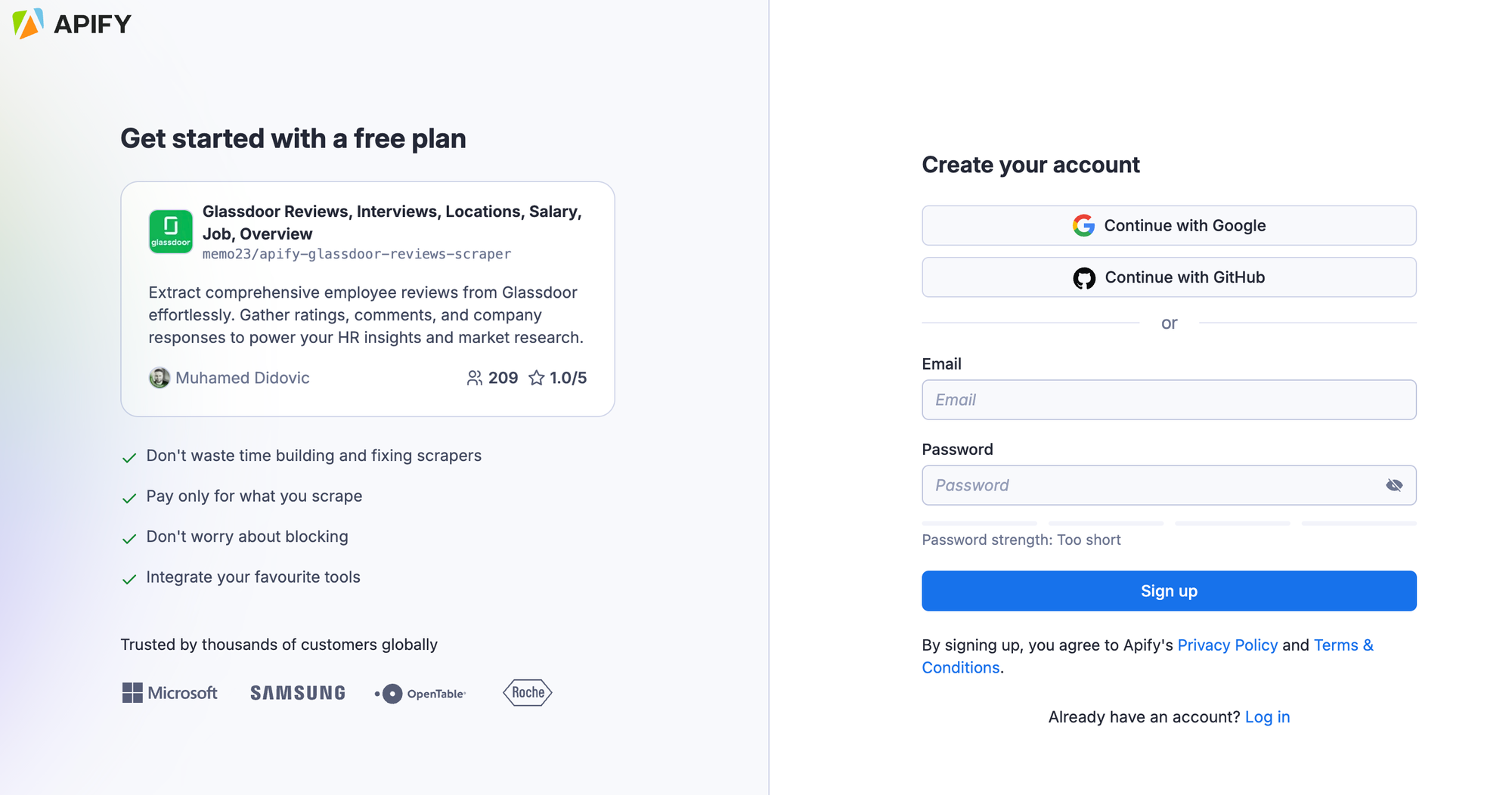 Create your Apify account for free
