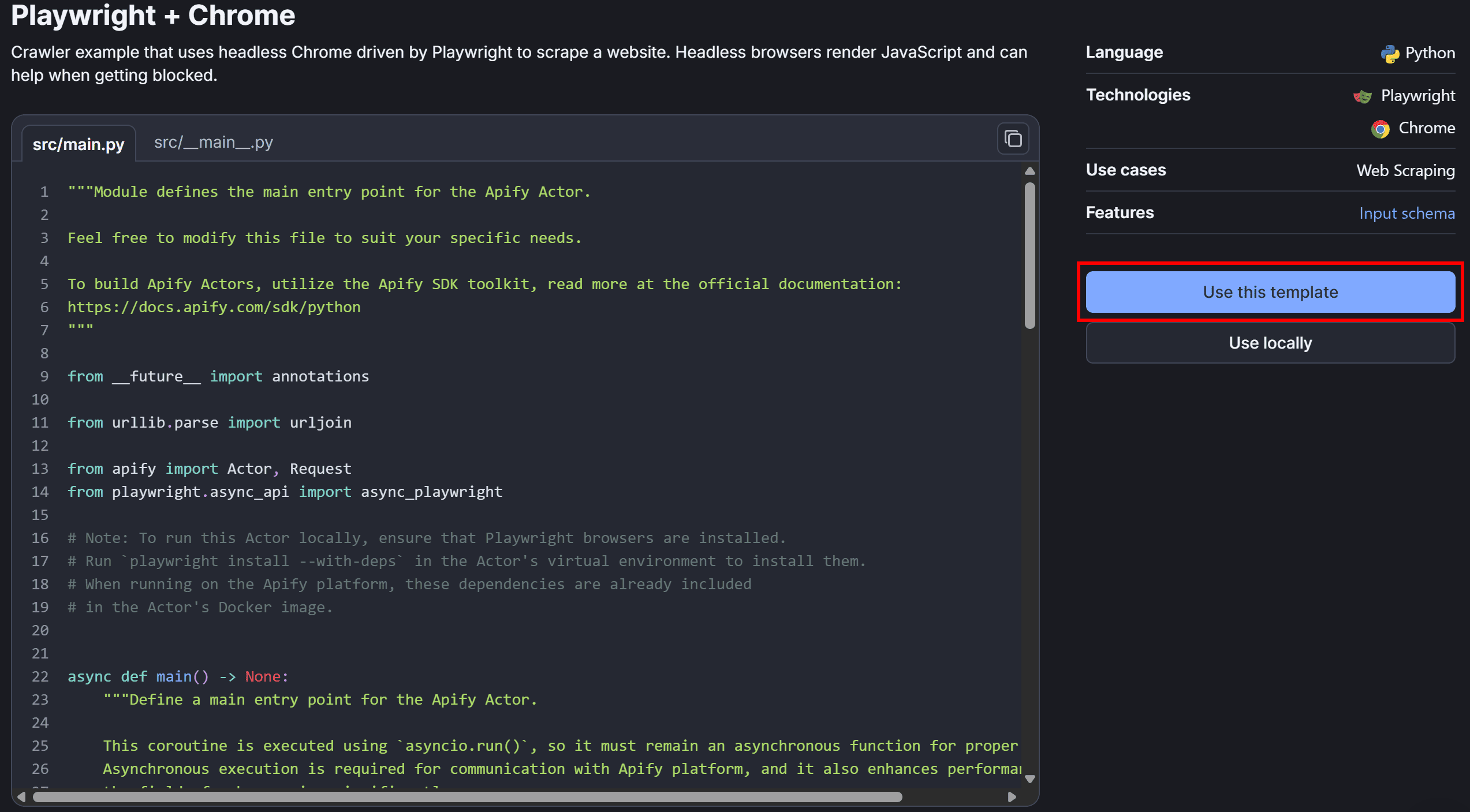 Clicking the “Use this template” button