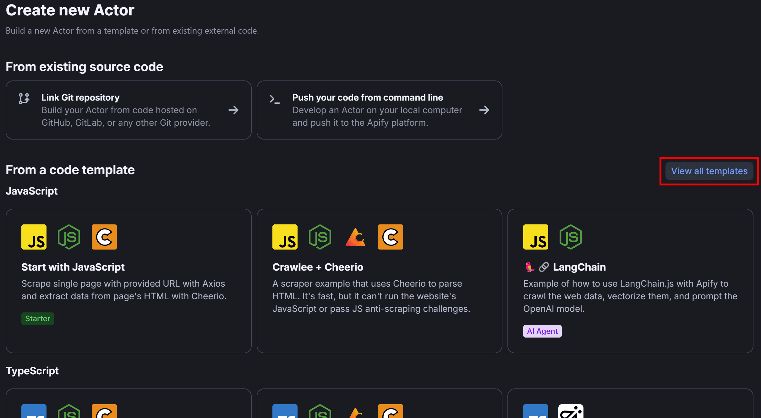 Clicking the “View all templates” button