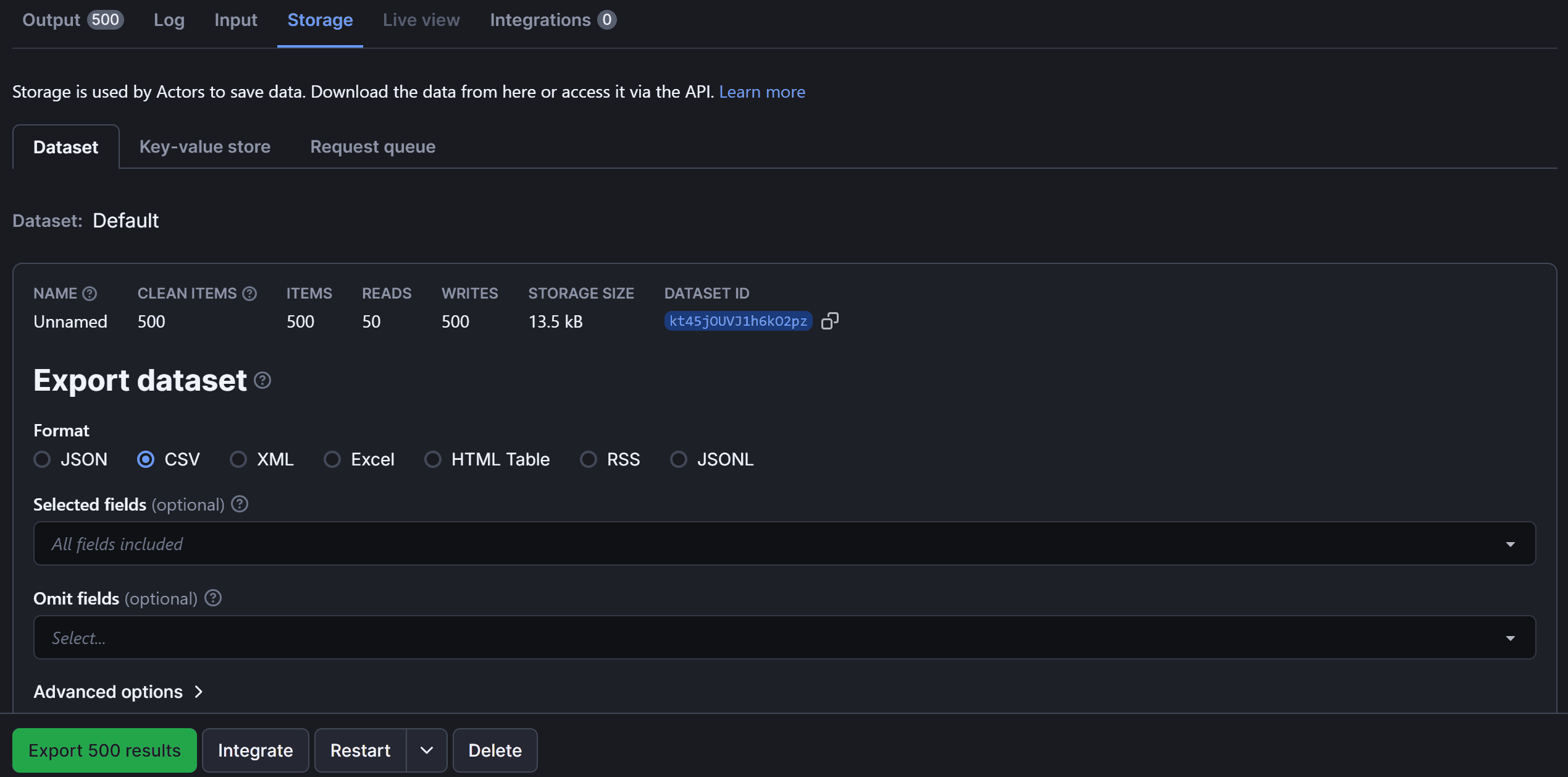 Exporting the scraped data to the desired format