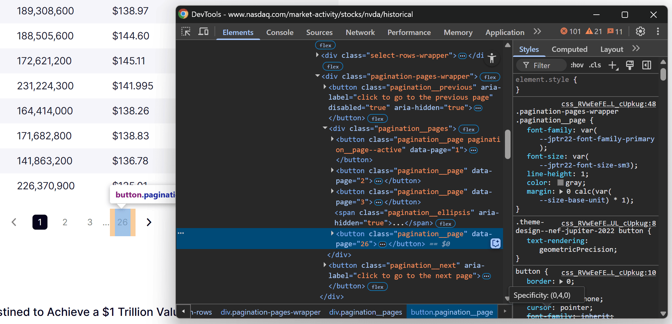 Inspecting the last pagination element