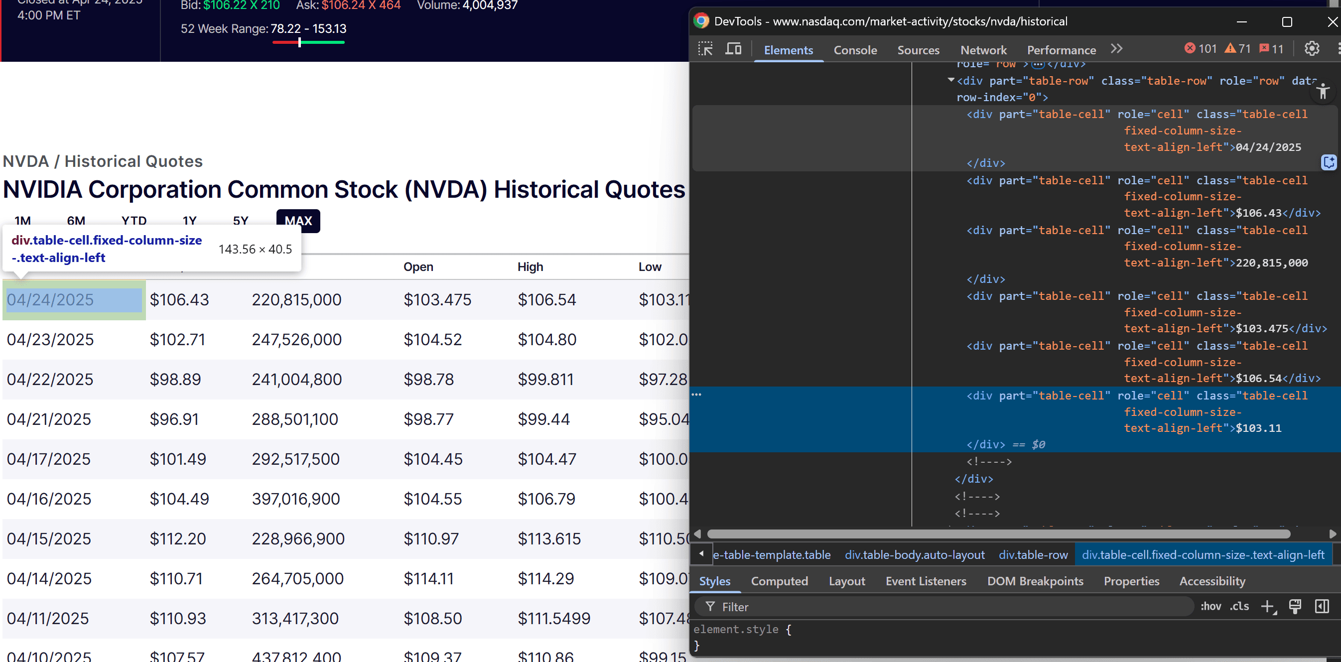 Inspecting the row’s cell