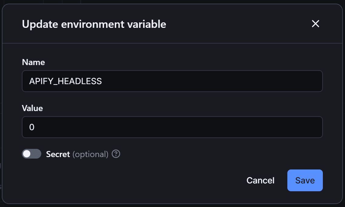 Setting the APIFY_HEADLESS env to 0