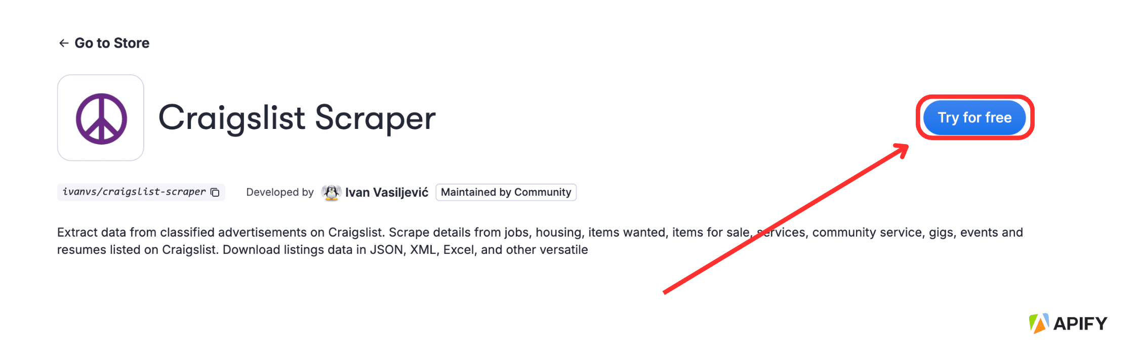 Craigslist Scraper on Apify Store