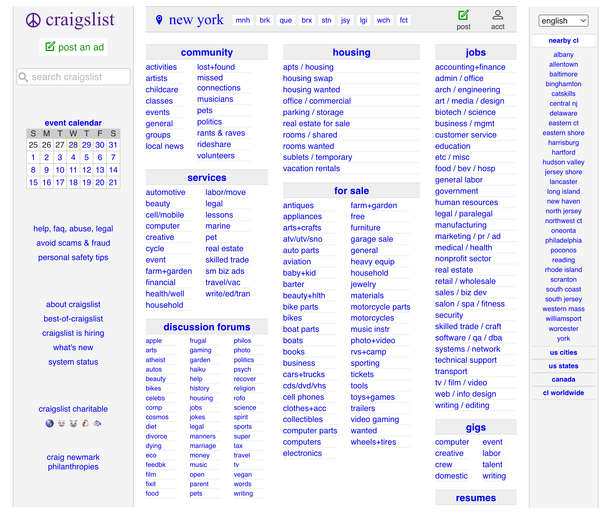 Craigslist homepage