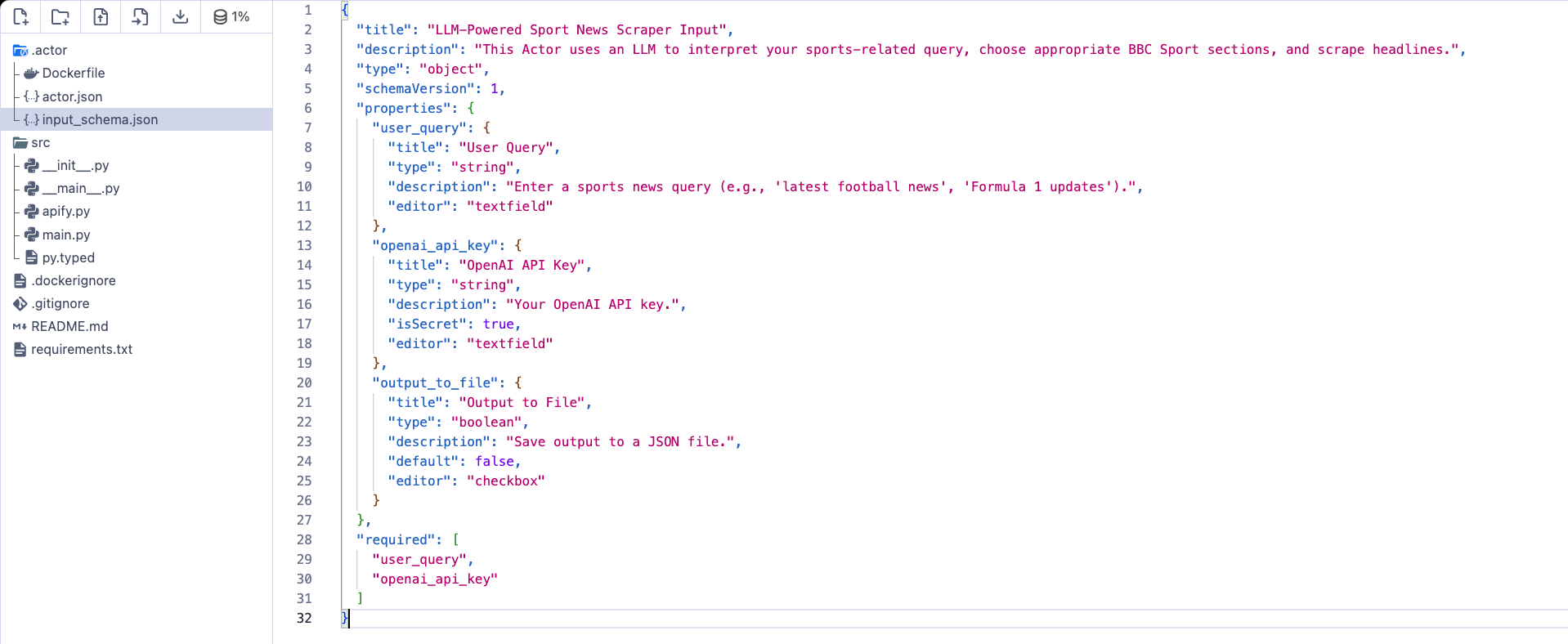 LLM scraper as an Actor - input schema