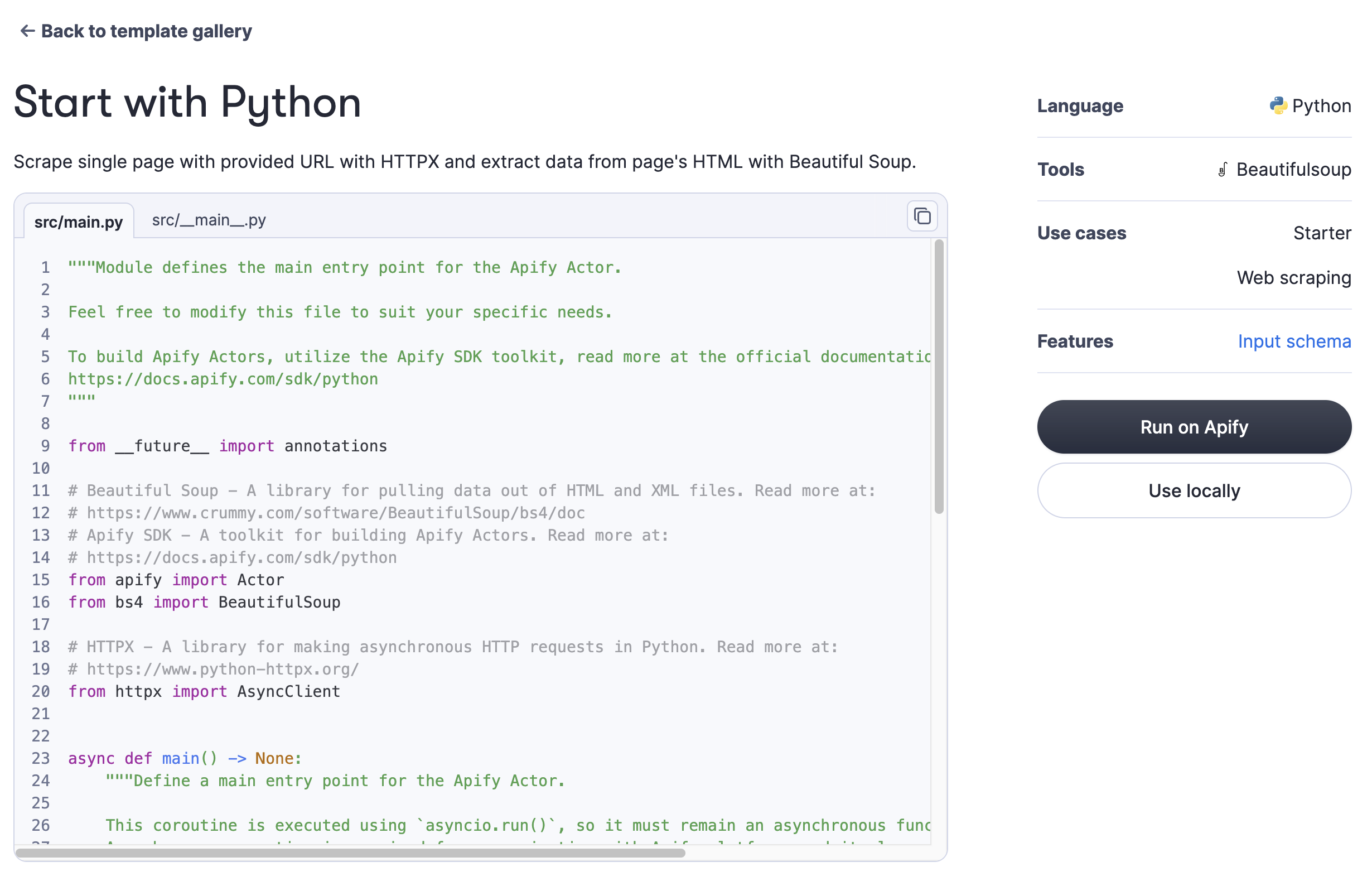 Start with Python scraping template