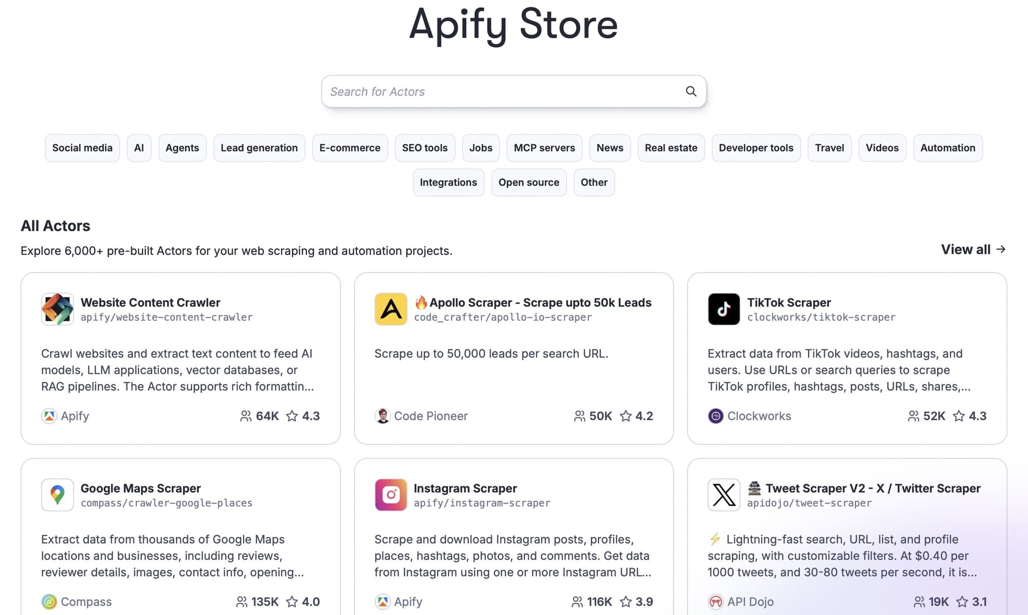 Apify Store - marketplace of web scrapers and automation tools
