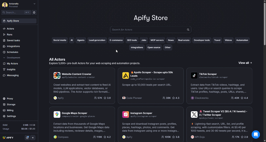 Retrieving the Facebook Apify Actors
