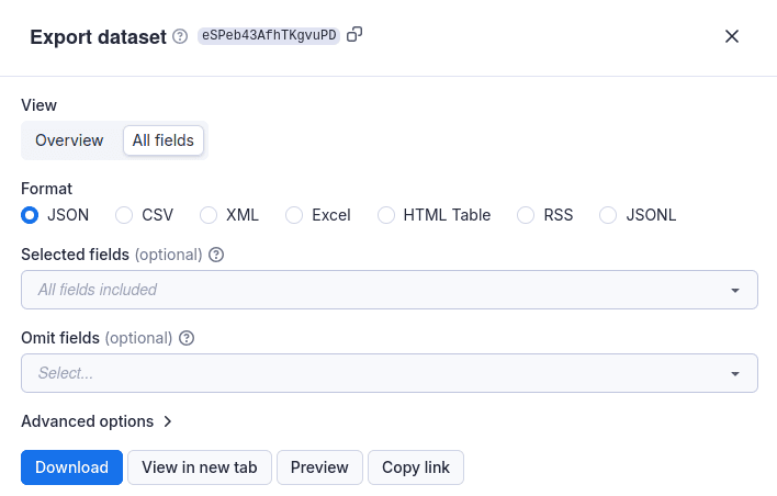 Download your dataset in multiple formats