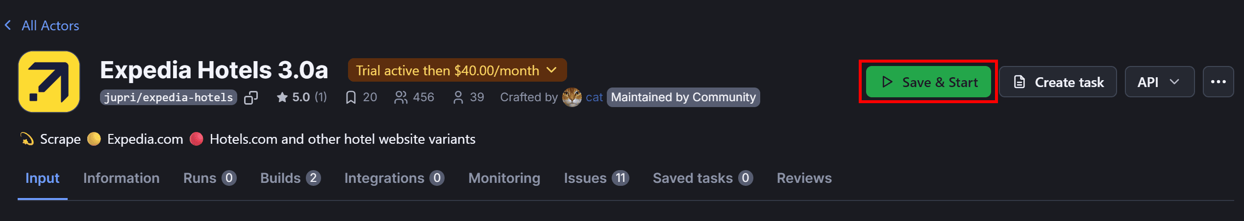Clicking the “Save & Start” button