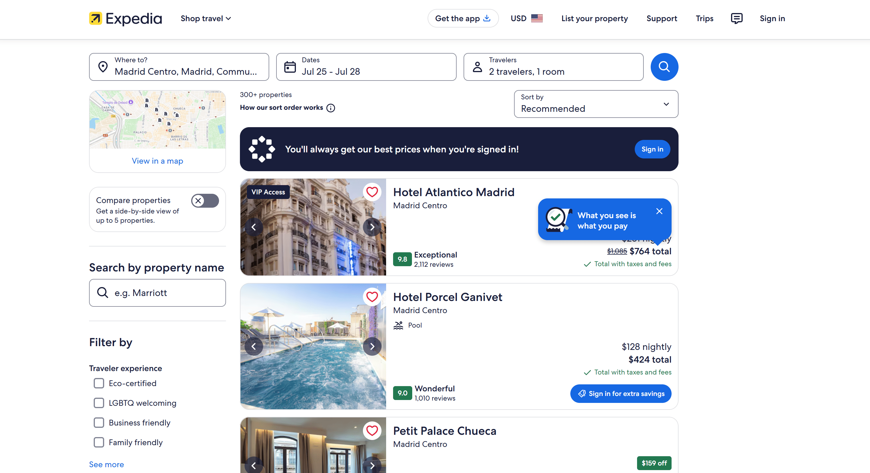 The target Expedia search page