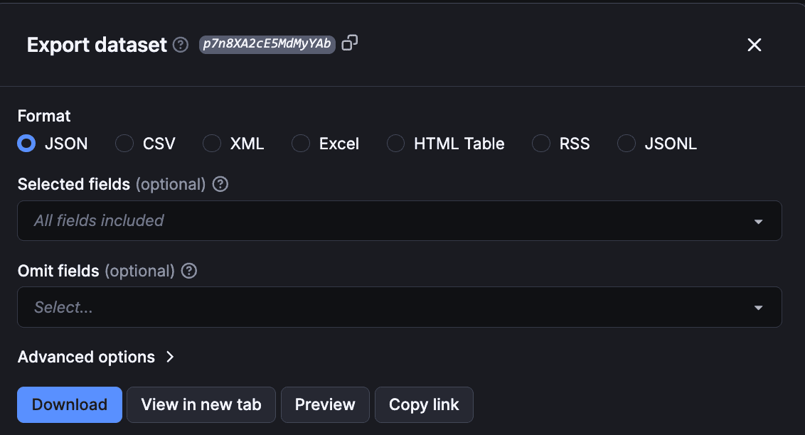 Export Google Flights scraper dataset