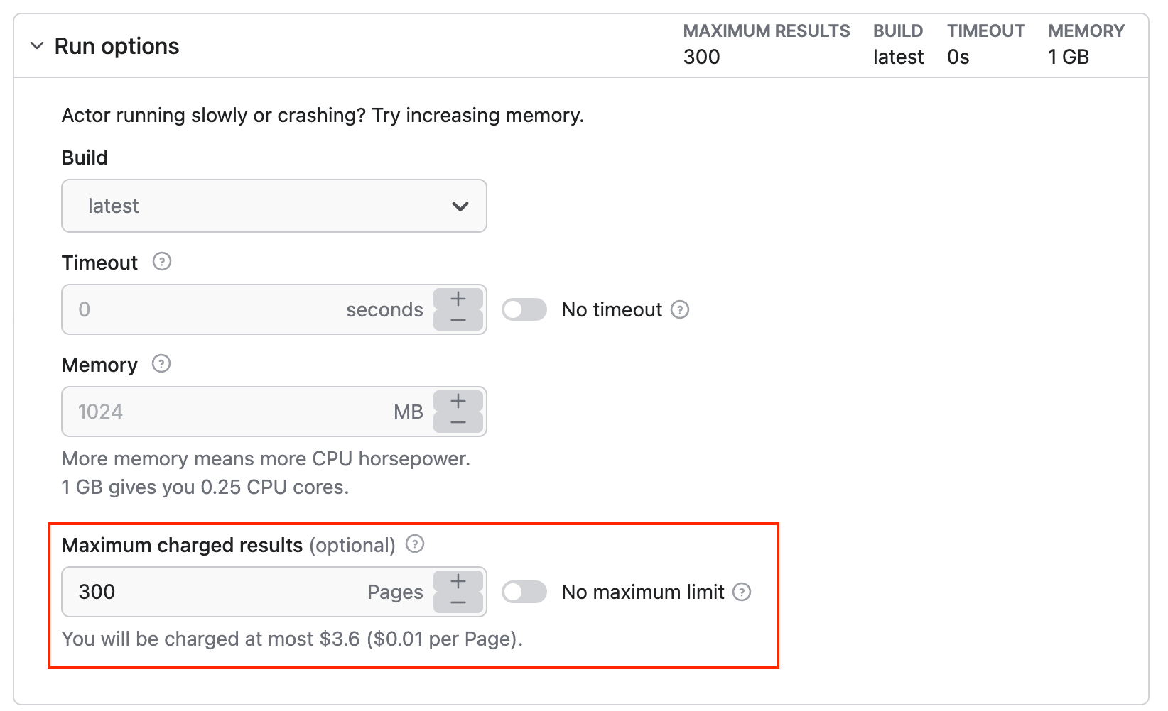 Facebook Pages Scraper - maximum results option
