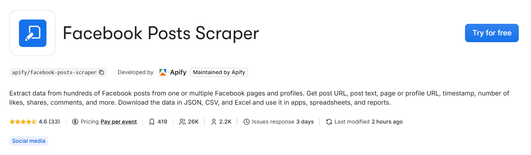 Facebook Posts Scraper on Apify Store