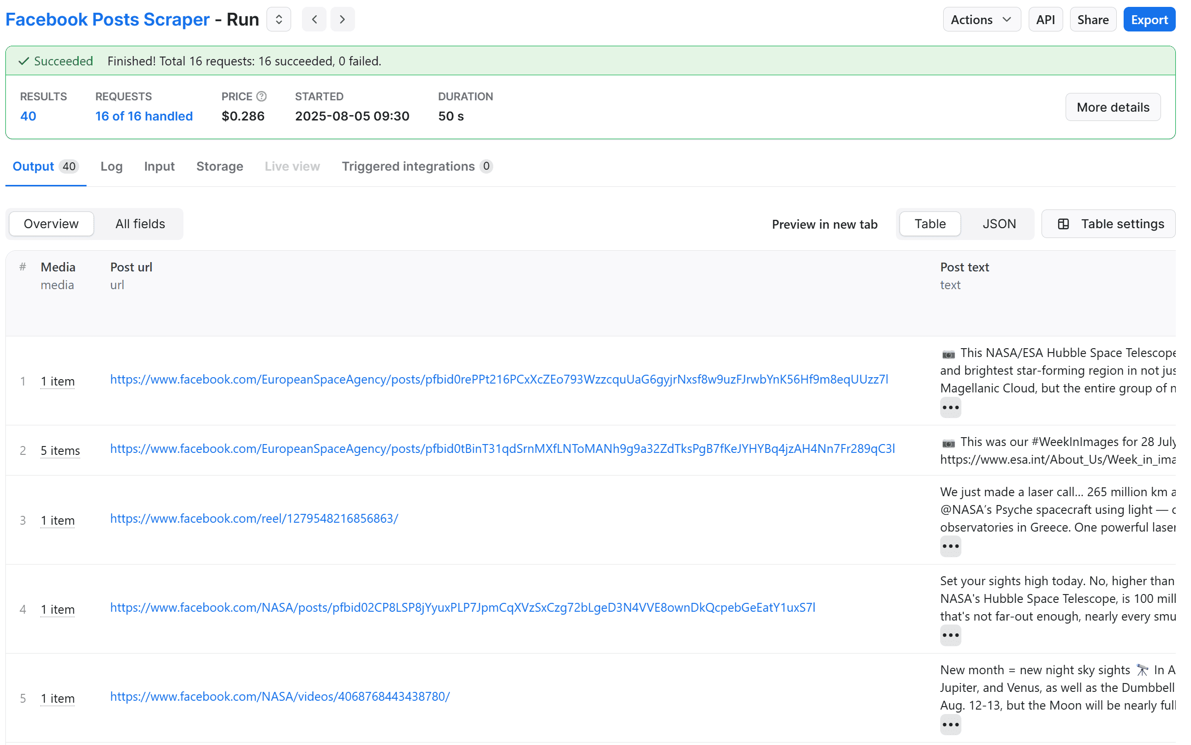 Scraper running and fetching data 