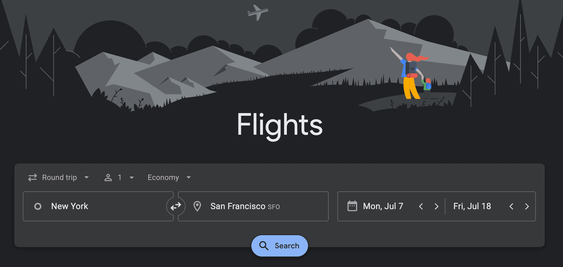 Google Flights web page