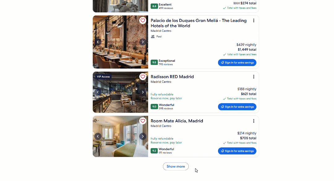 The interaction with the “Show more” button