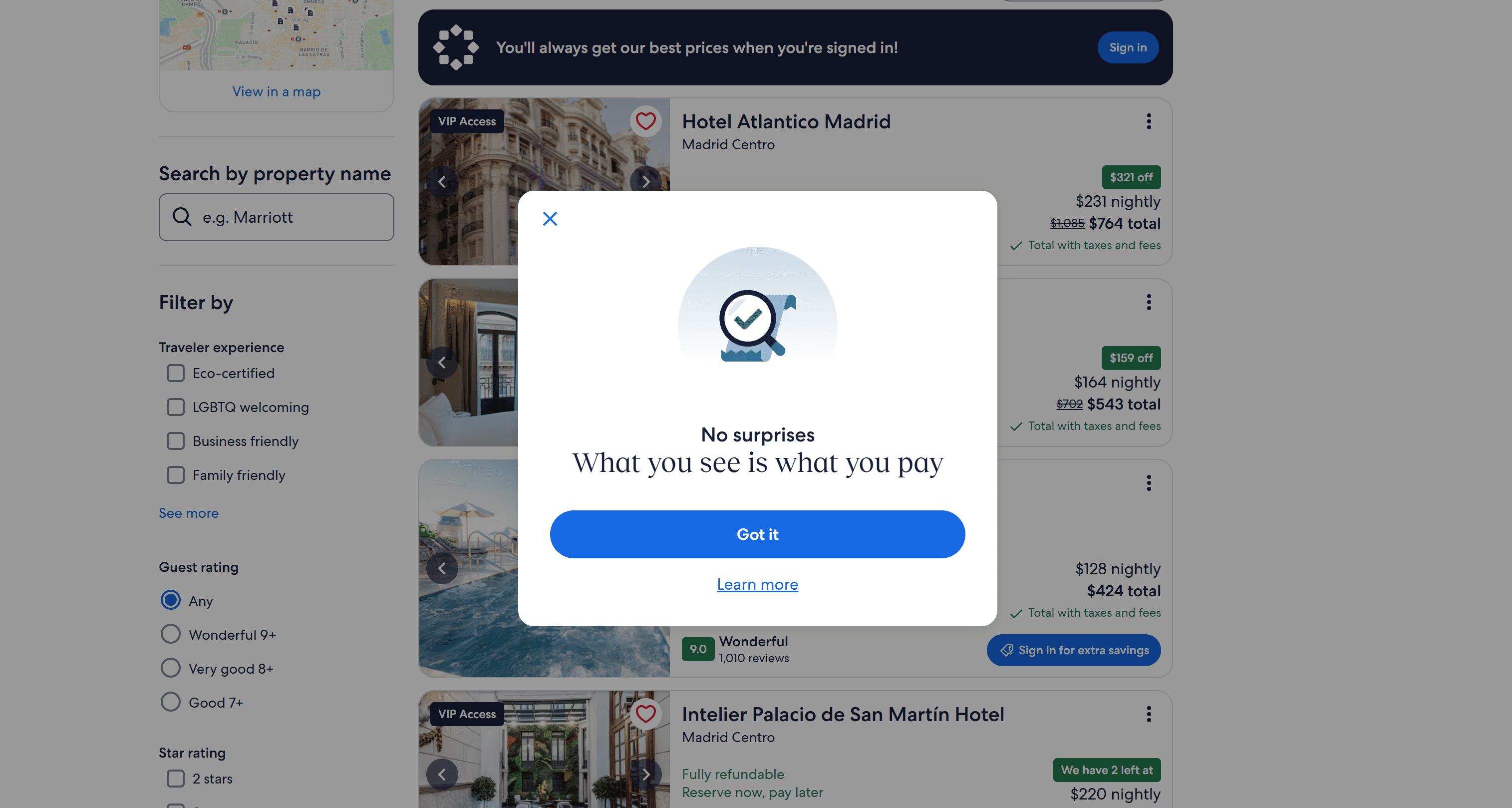 The Expedia blocking modal