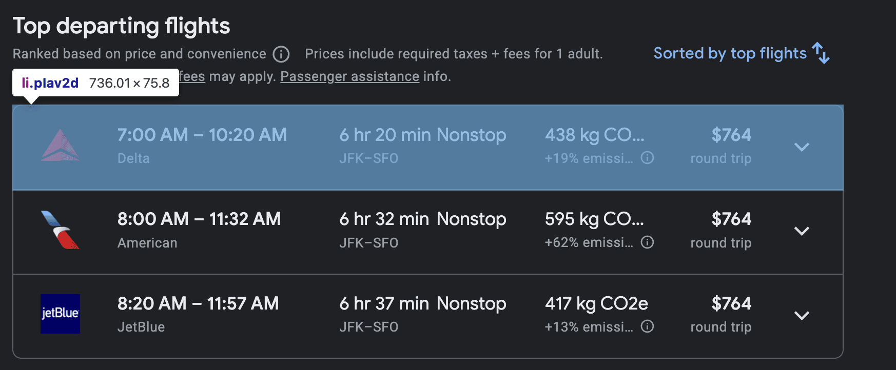 Top departing flights