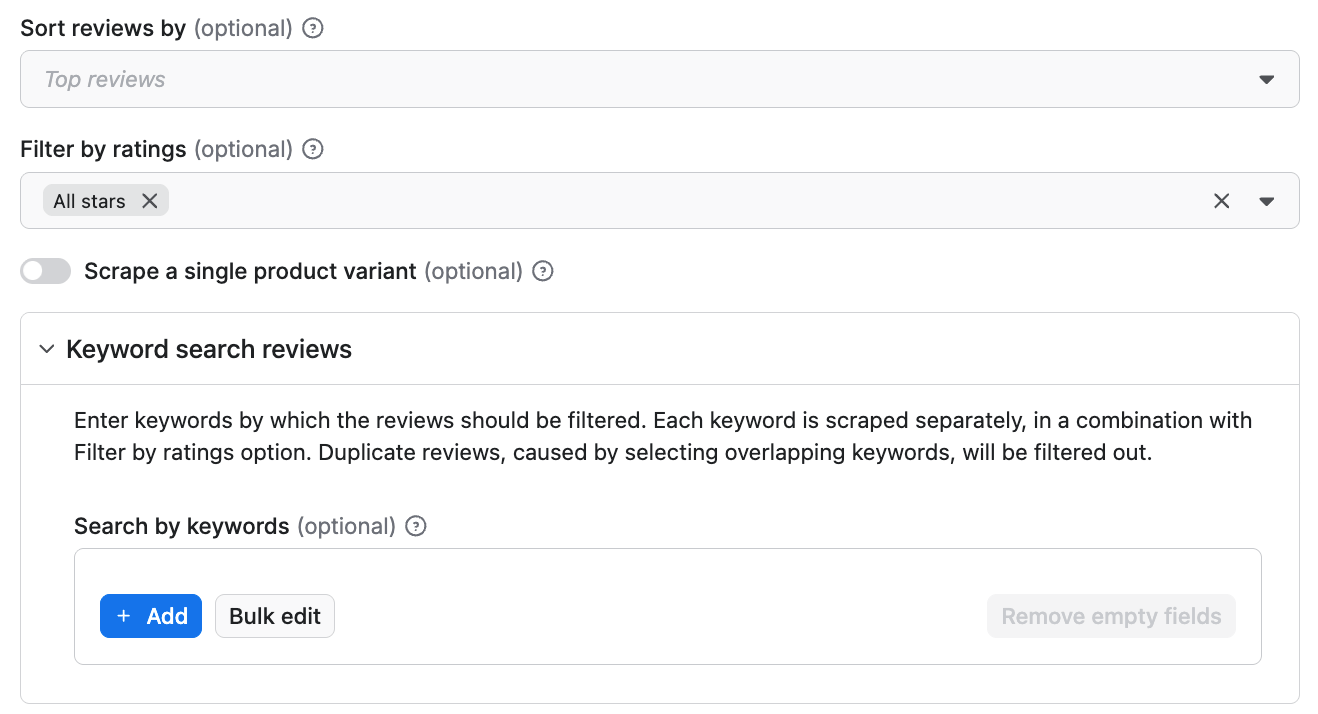 Amazon Reviews Scraper - filters