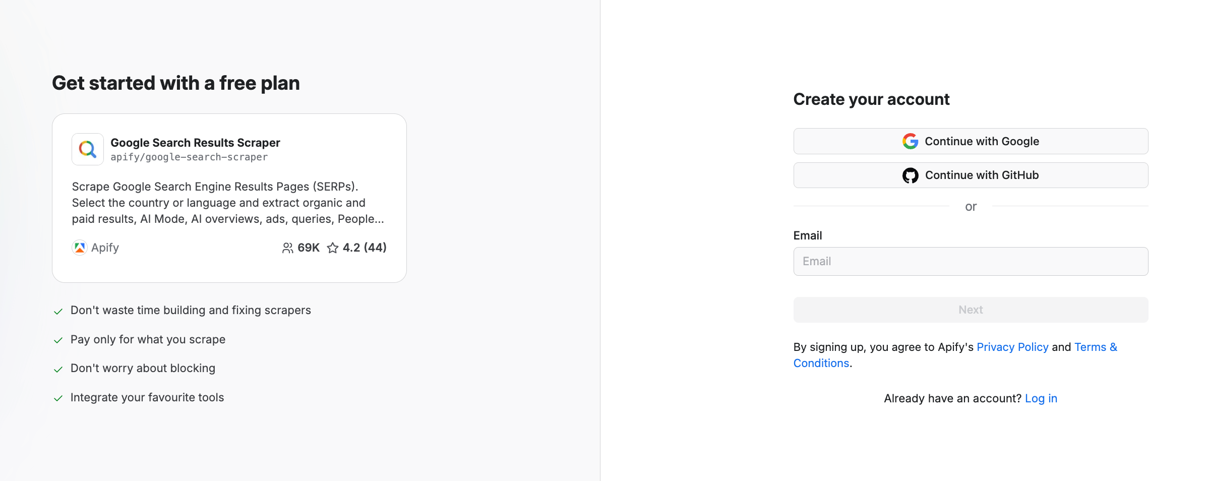 Creating a free account with third-party sign-ins
