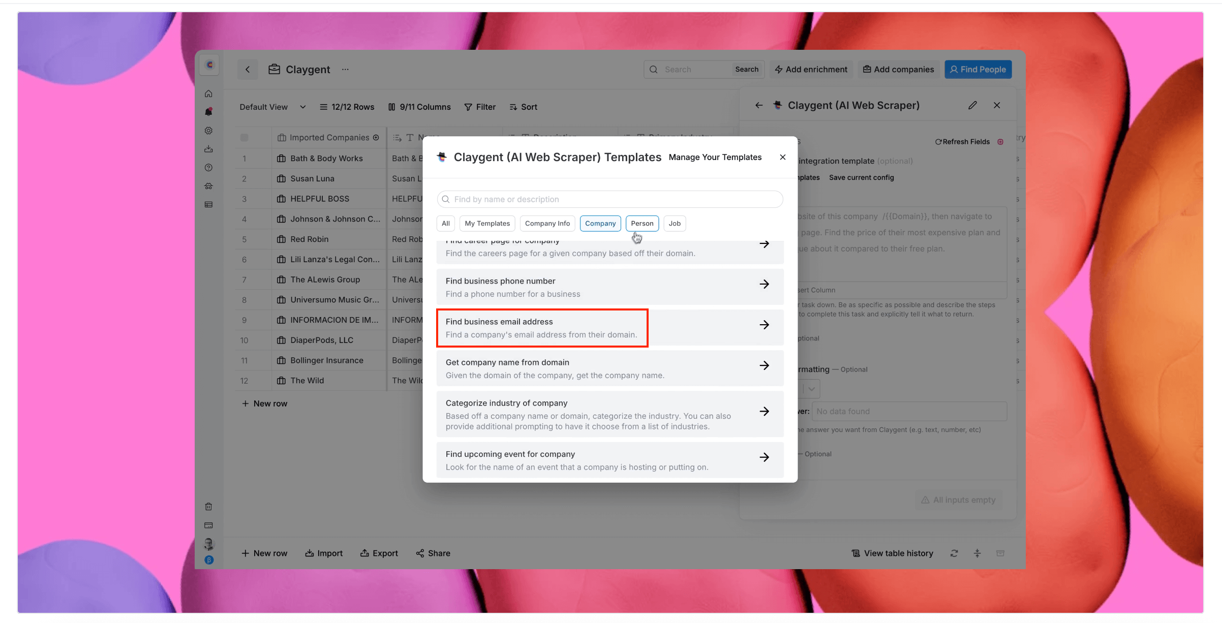 Claygent web scraper UI